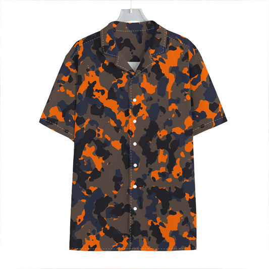 Black And Orange Camouflage Print Hawaiian Shirt