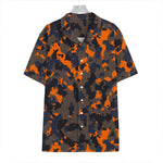 Black And Orange Camouflage Print Hawaiian Shirt