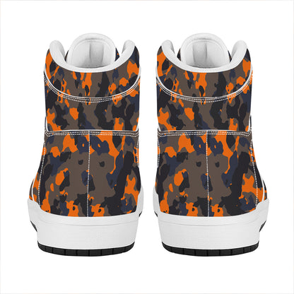Black And Orange Camouflage Print High Top Leather Sneakers