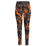 Black And Orange Camouflage Print High-Waisted Pocket Leggings