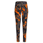 Black And Orange Camouflage Print High-Waisted Pocket Leggings