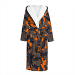 Black And Orange Camouflage Print Hooded Bathrobe