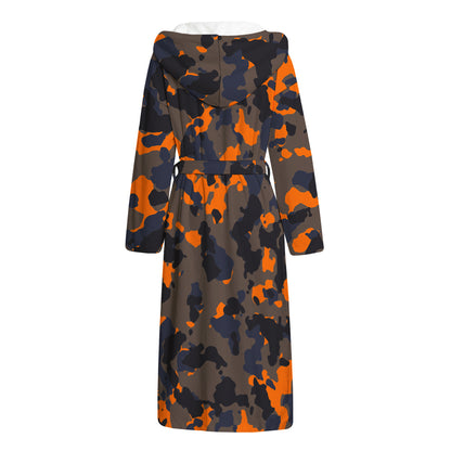 Black And Orange Camouflage Print Hooded Bathrobe