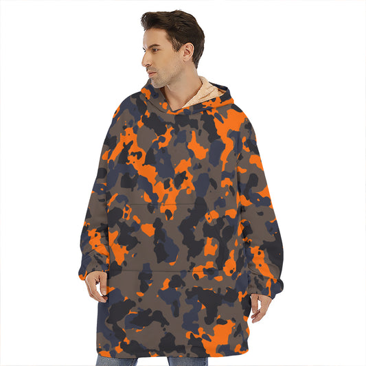 Black And Orange Camouflage Print Hoodie Blanket