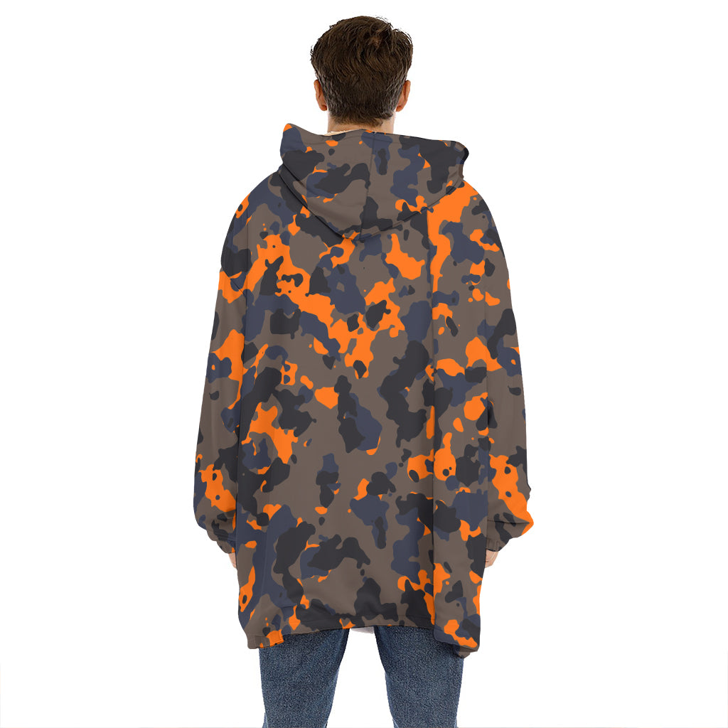 Black And Orange Camouflage Print Hoodie Blanket