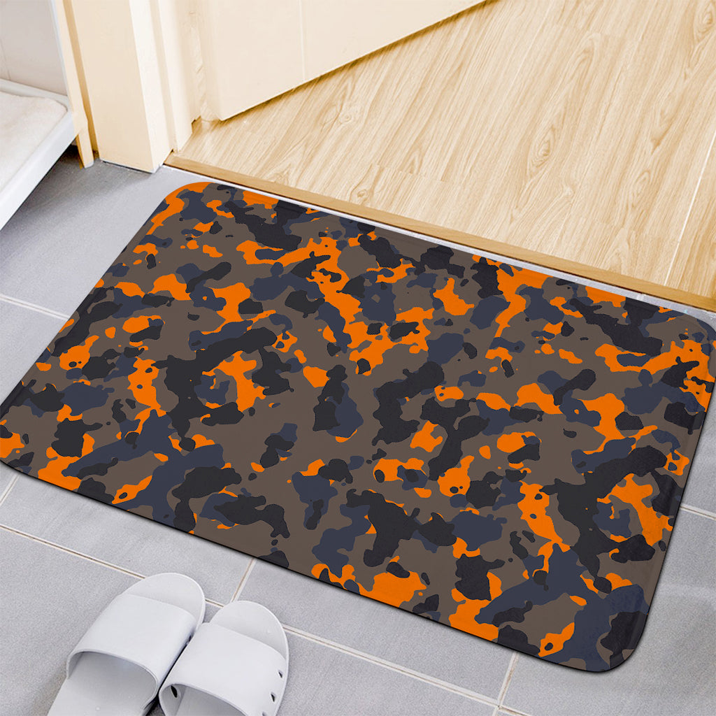 Black And Orange Camouflage Print Indoor Door Mat