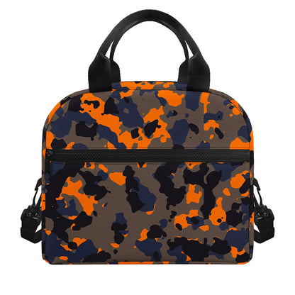 Black And Orange Camouflage Print Insulated Lunch Bag