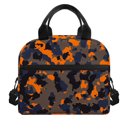 Black And Orange Camouflage Print Insulated Lunch Bag