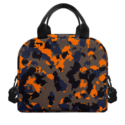 Black And Orange Camouflage Print Insulated Lunch Bag