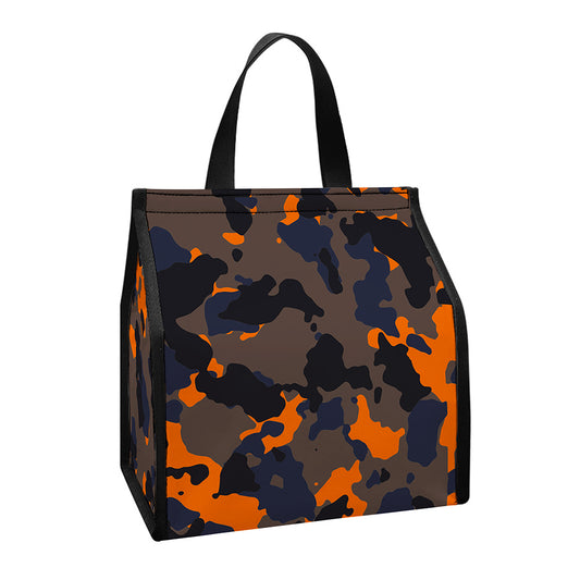 Black And Orange Camouflage Print Insulated Lunch Tote