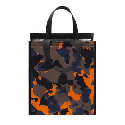 Black And Orange Camouflage Print Insulated Lunch Tote