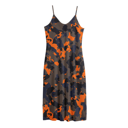 Black And Orange Camouflage Print Jersey Midi Cami Dress