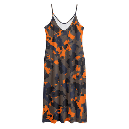Black And Orange Camouflage Print Jersey Midi Cami Dress
