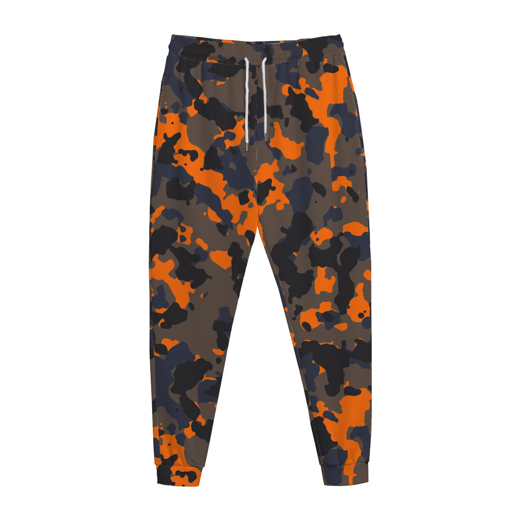 Black And Orange Camouflage Print Jogger Pants