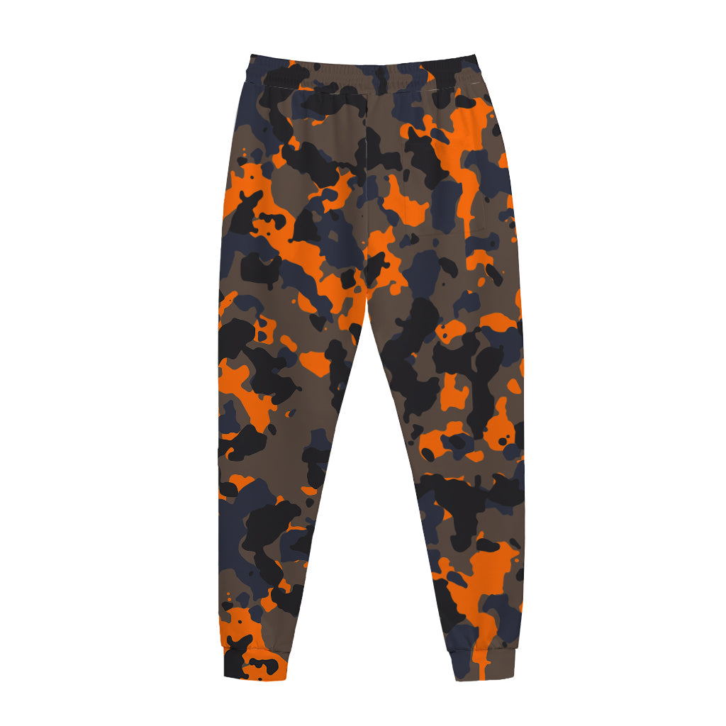 Black And Orange Camouflage Print Jogger Pants