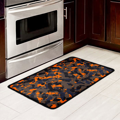 Black And Orange Camouflage Print Kitchen Mat