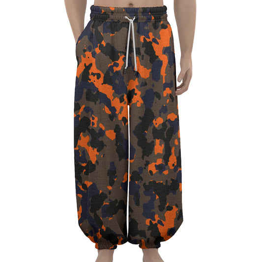 Black And Orange Camouflage Print Lantern Pants