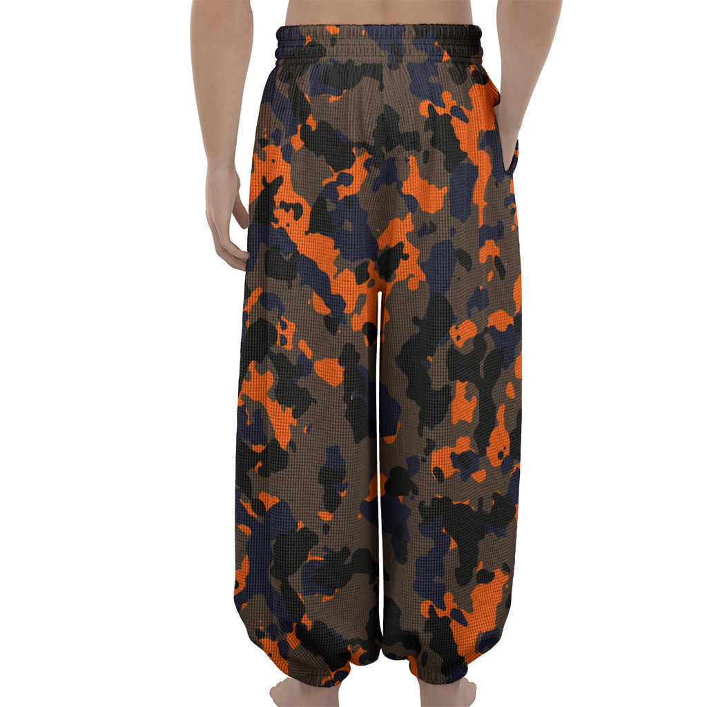Black And Orange Camouflage Print Lantern Pants