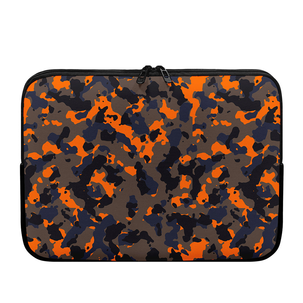 Black And Orange Camouflage Print Laptop Sleeve