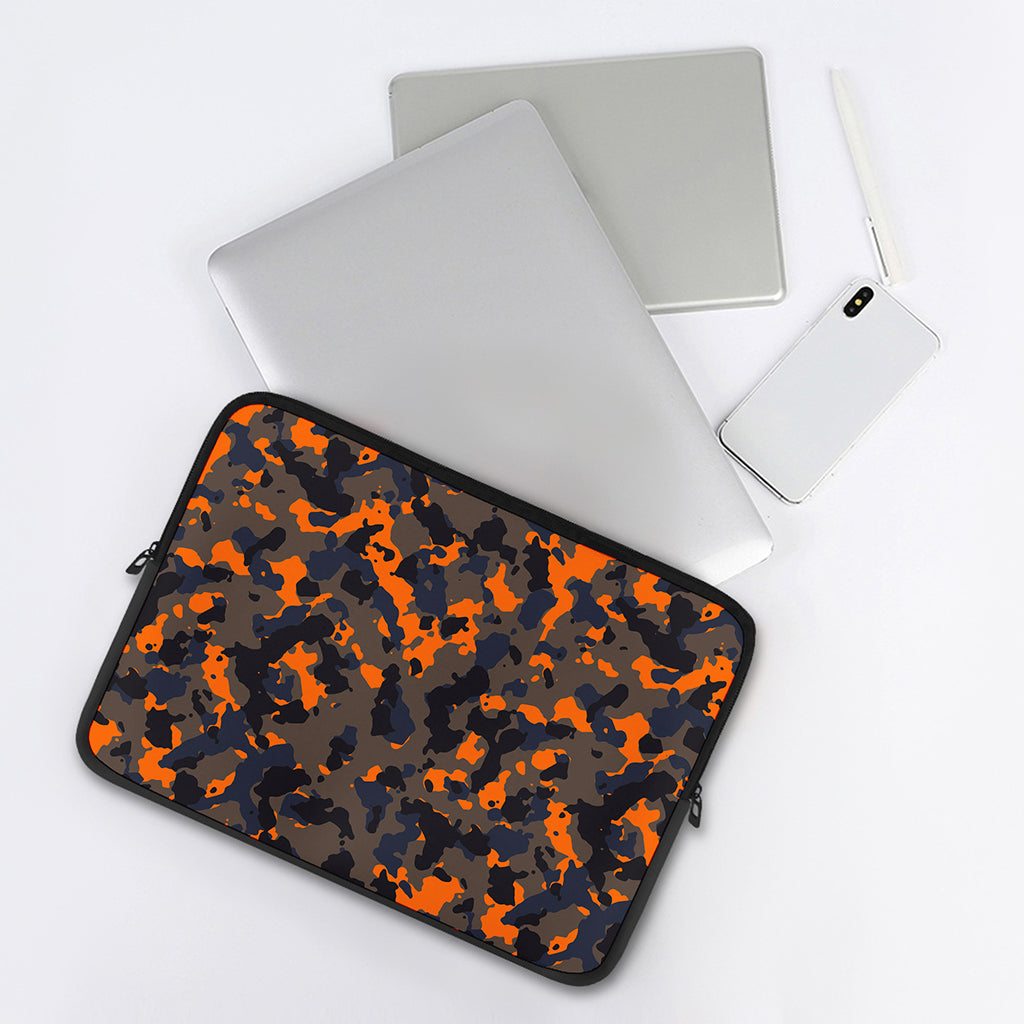 Black And Orange Camouflage Print Laptop Sleeve