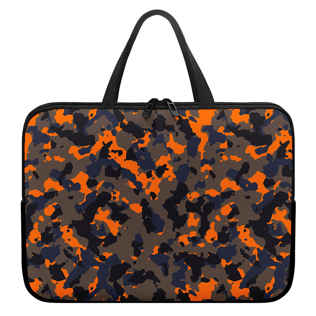 Black And Orange Camouflage Print Laptop Sleeve With Handle