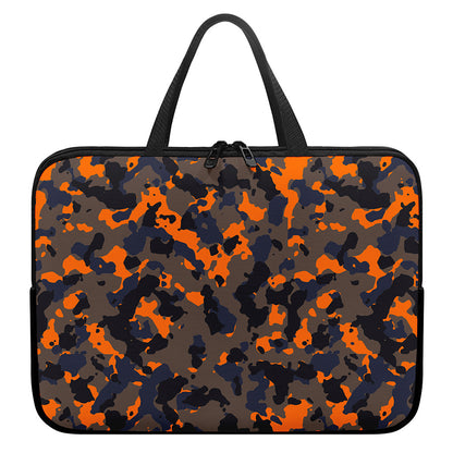 Black And Orange Camouflage Print Laptop Sleeve With Handle