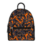 Black And Orange Camouflage Print Leather Backpack