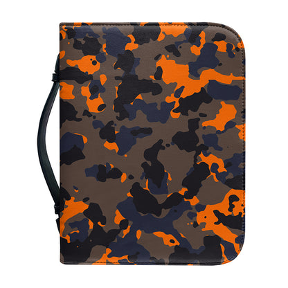 Black And Orange Camouflage Print Leather Bible Cover