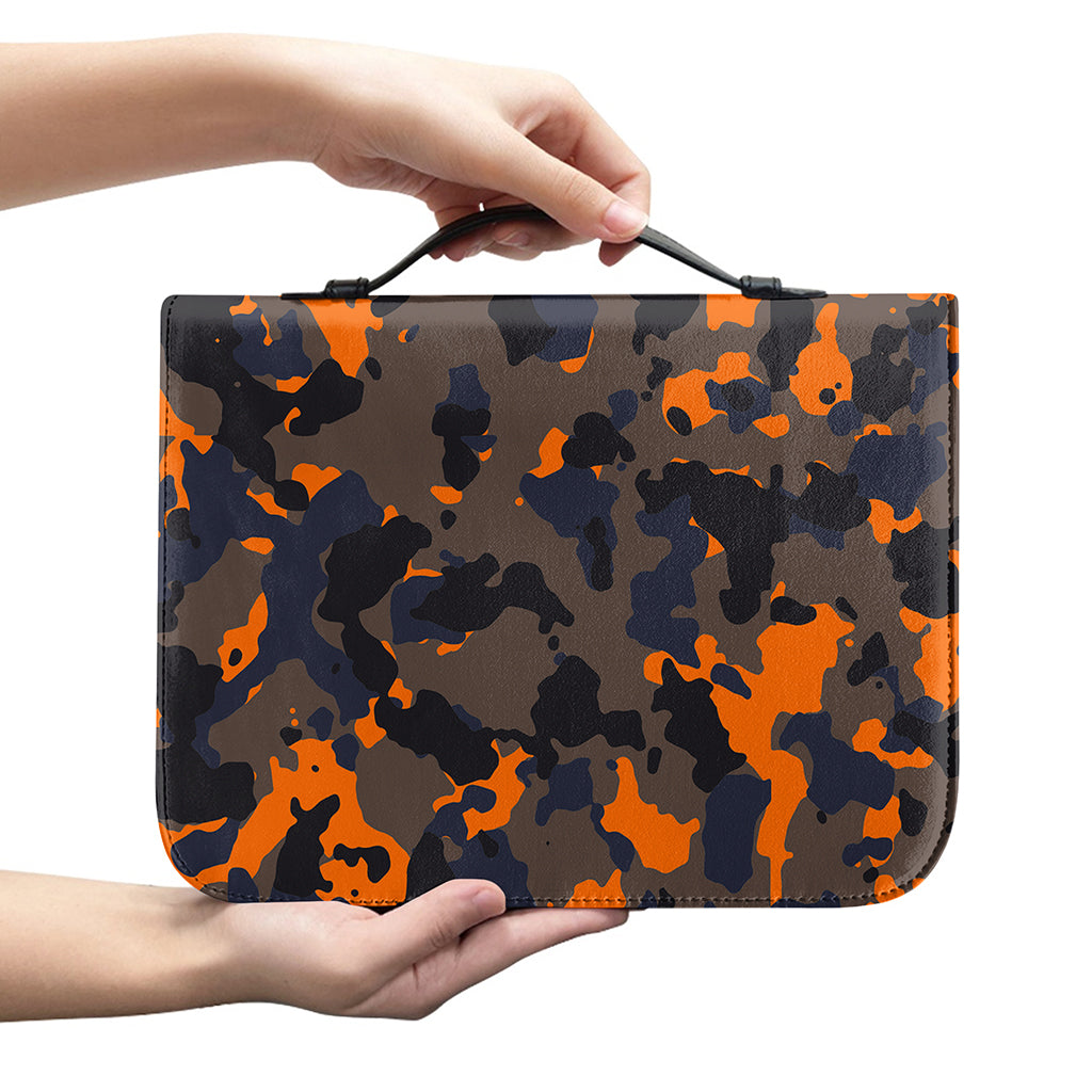 Black And Orange Camouflage Print Leather Bible Cover