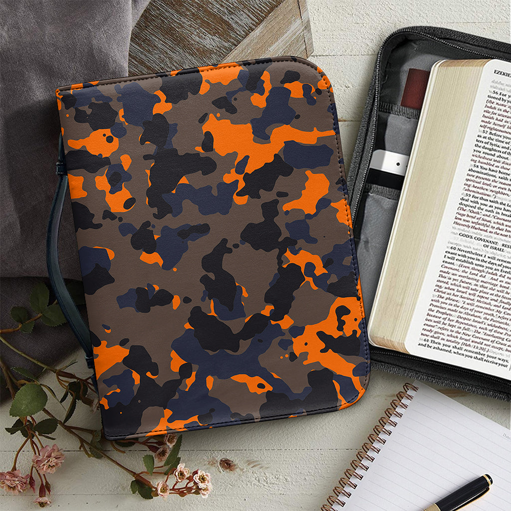 Black And Orange Camouflage Print Leather Bible Cover
