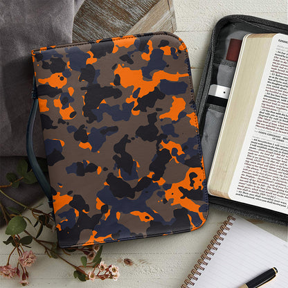Black And Orange Camouflage Print Leather Bible Cover