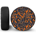 Black And Orange Camouflage Print Leather Spare Tire Cover