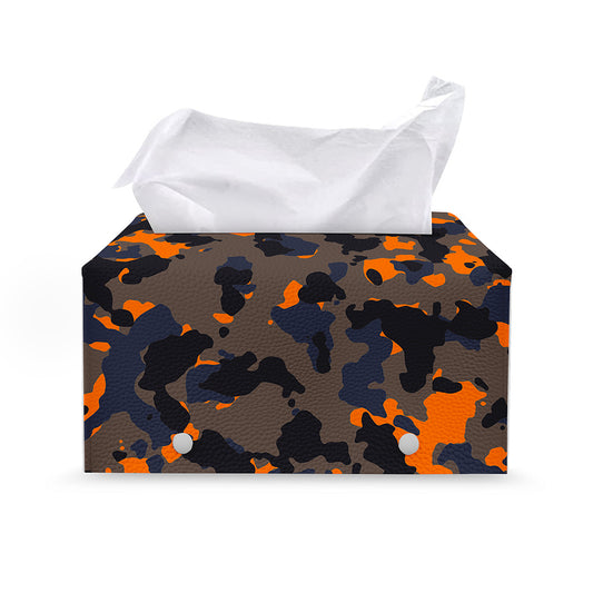 Black And Orange Camouflage Print Leather Tissue Box Cover