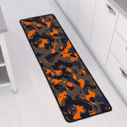 Black And Orange Camouflage Print Long Kitchen Mat
