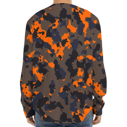 Black And Orange Camouflage Print Long Sleeve Baseball Jersey