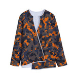 Black And Orange Camouflage Print Long Sleeve Short Coat