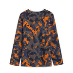 Black And Orange Camouflage Print Long Sleeve Short Coat