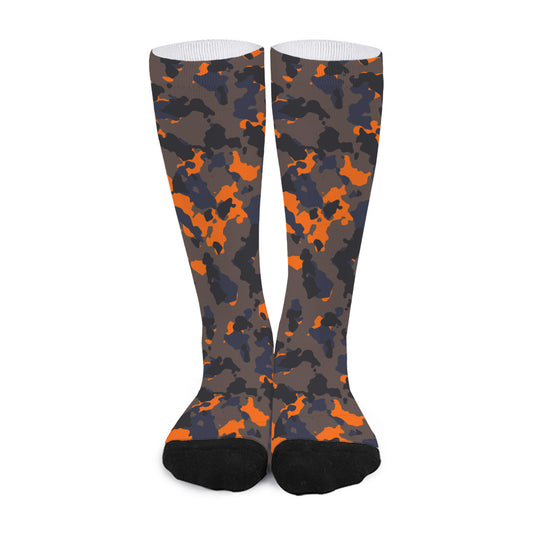 Black And Orange Camouflage Print Long Socks