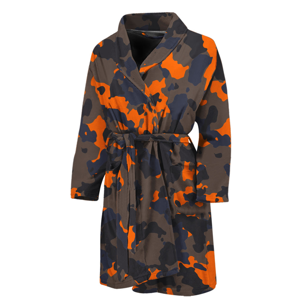 Black And Orange Camouflage Print Men's Bathrobe