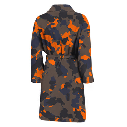 Black And Orange Camouflage Print Men's Bathrobe