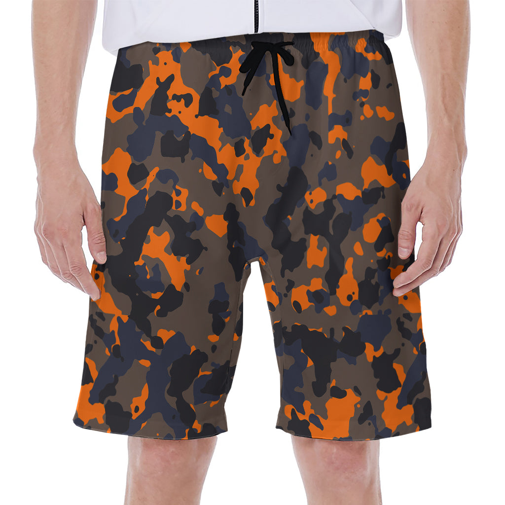 Black And Orange Camouflage Print Men's Beach Shorts