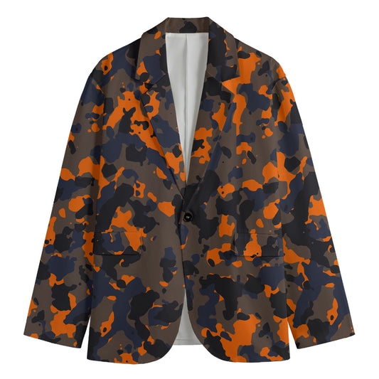 Black And Orange Camouflage Print Men's Blazer