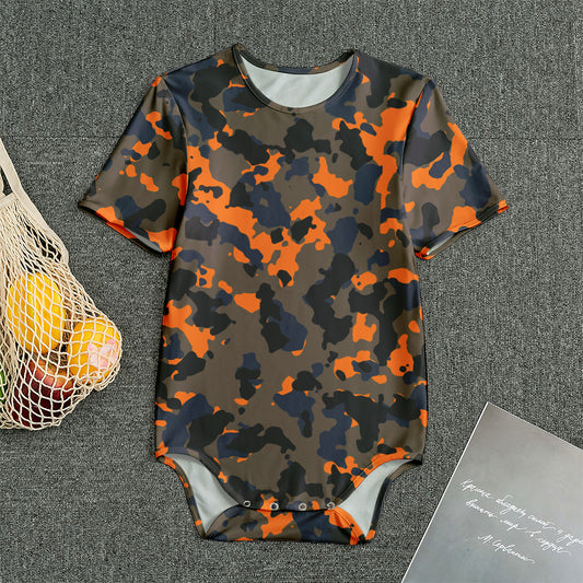 Black And Orange Camouflage Print Men's Bodysuit