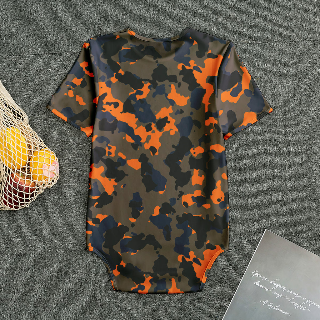 Black And Orange Camouflage Print Men's Bodysuit