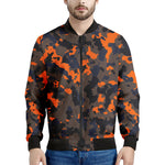 Black And Orange Camouflage Print Men's Bomber Jacket