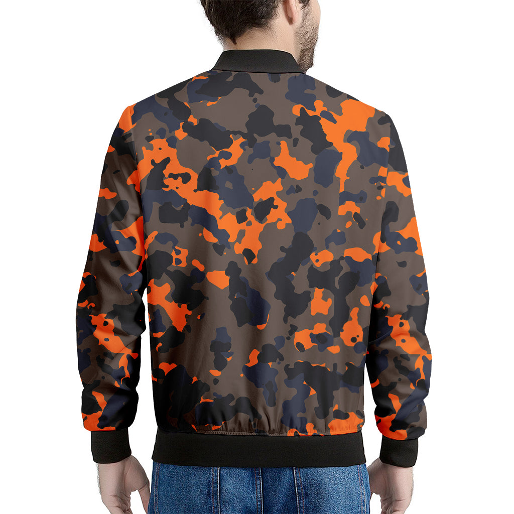 Black And Orange Camouflage Print Men's Bomber Jacket