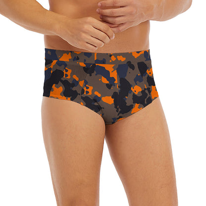 Black And Orange Camouflage Print Men's Briefs