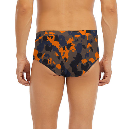 Black And Orange Camouflage Print Men's Briefs