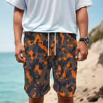 Black And Orange Camouflage Print Men's Cargo Shorts