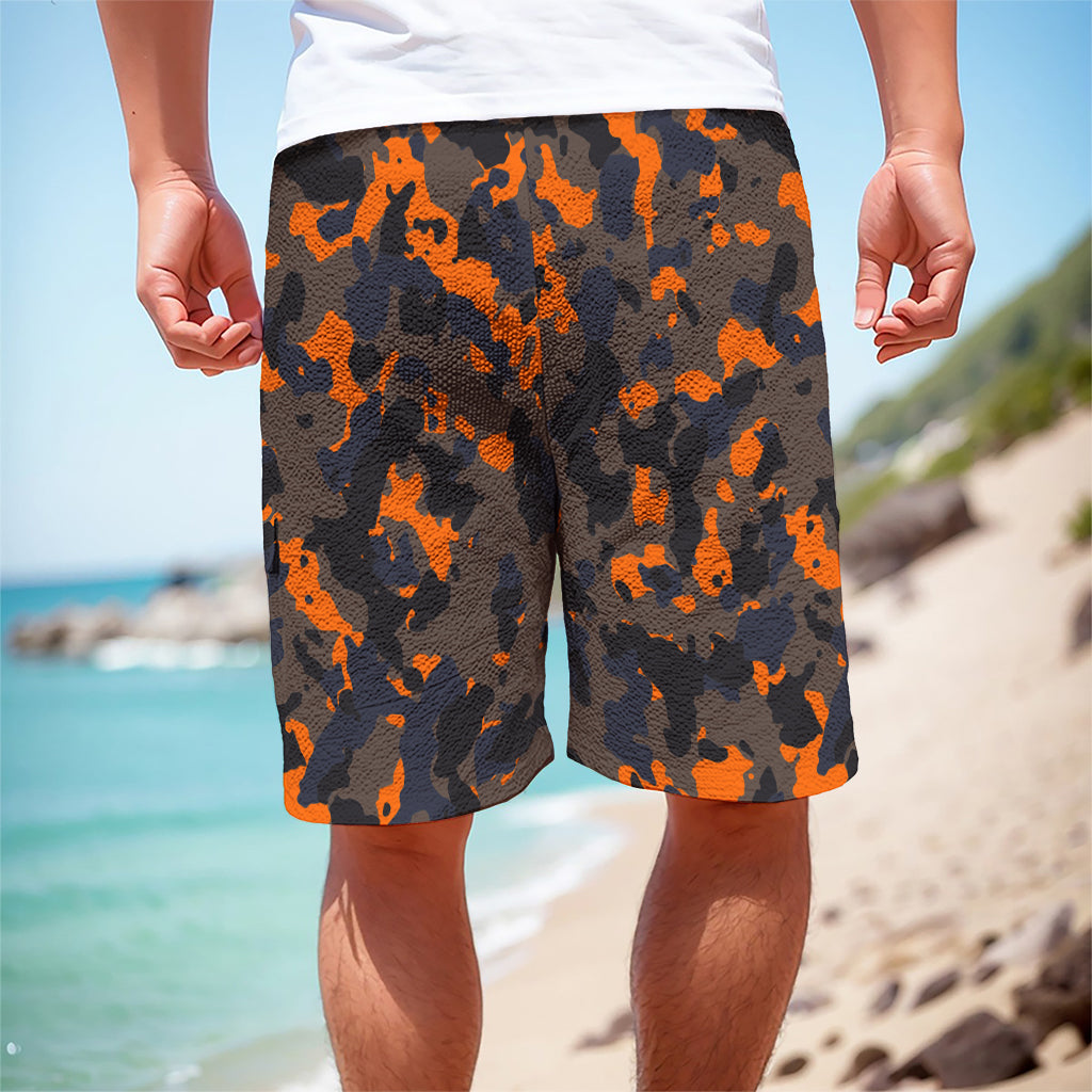 Black And Orange Camouflage Print Men's Cargo Shorts